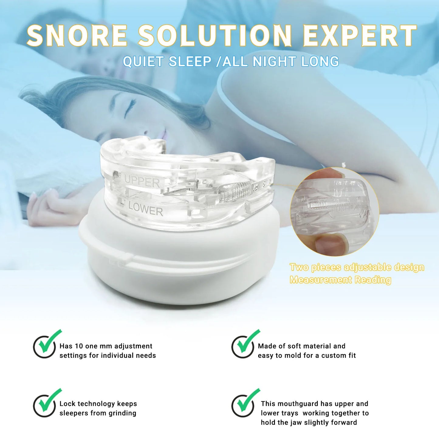 Anti-Snore Mouth Guard for sleep apnea and Bruxism With Adjustability